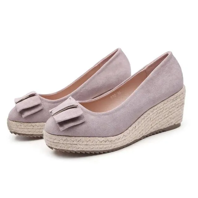 Wedge Heel Straw Lame Waterproof Shallow Mouth Women's Shoes With Butterfly Bow