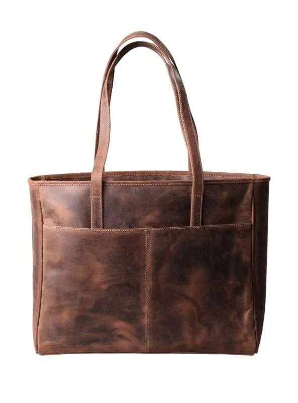 Women's Leather Laptop Purse – Vintage-Style Chestnut Large Leather Tote Bags for Work with Padded 15" Laptop Compartment - Messenger Laptop Bag Leather - Bayfield Bags
